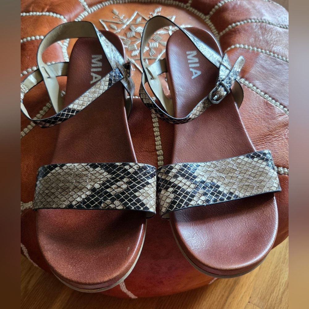 MIA Brown and Black Snakeskin Sandals